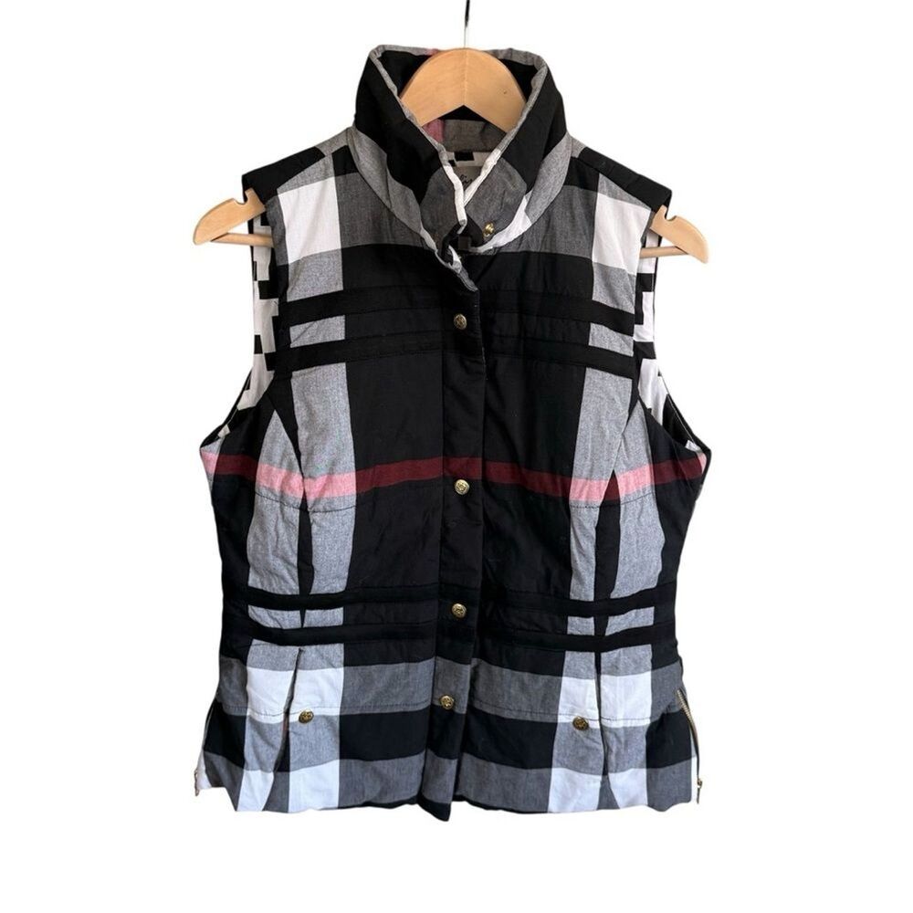 Dizzy Lizzy Womens Plaid Quilted 100% Cotton Vest Gold Button Size Zipper Medium